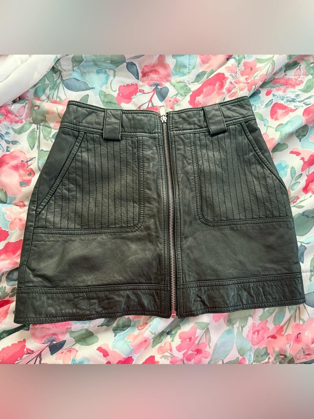 Topshop Black Front-Zip Leather Mini Skirt